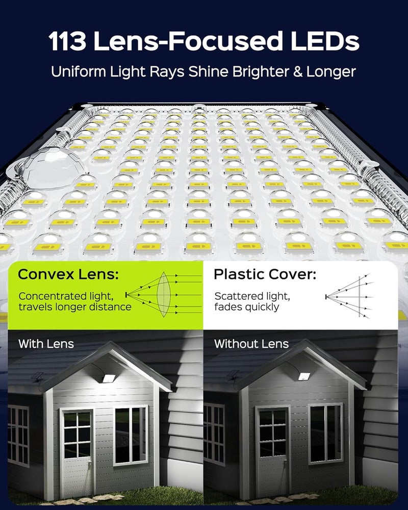 JACKYLED Solar Lights Outdoor with Motion Sensor, 113LED Cool White Solar Flood Lights, Waterproof Dusk to Dawn Solar Powered Security Spot Lights for Porch Patio Yard Garage, 1 Pack - Image 3